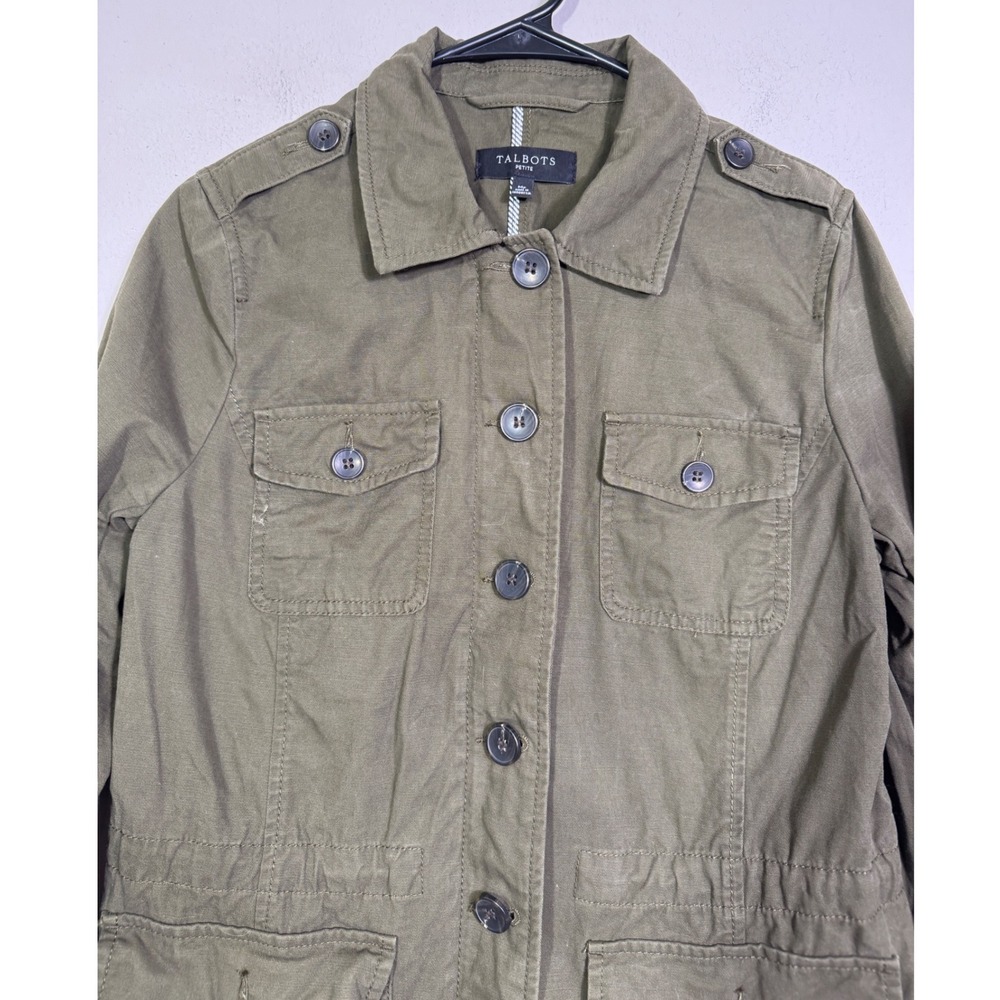 Talbots Twill Field Jacket Olive Green Cotton Utility Sz MP Safari Military Fall - Picture 8 of 16